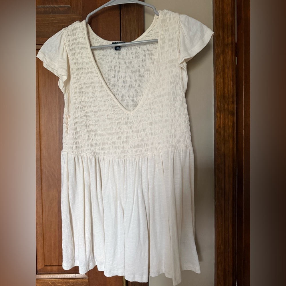 Torrid Cream Smocked V-Neck Top